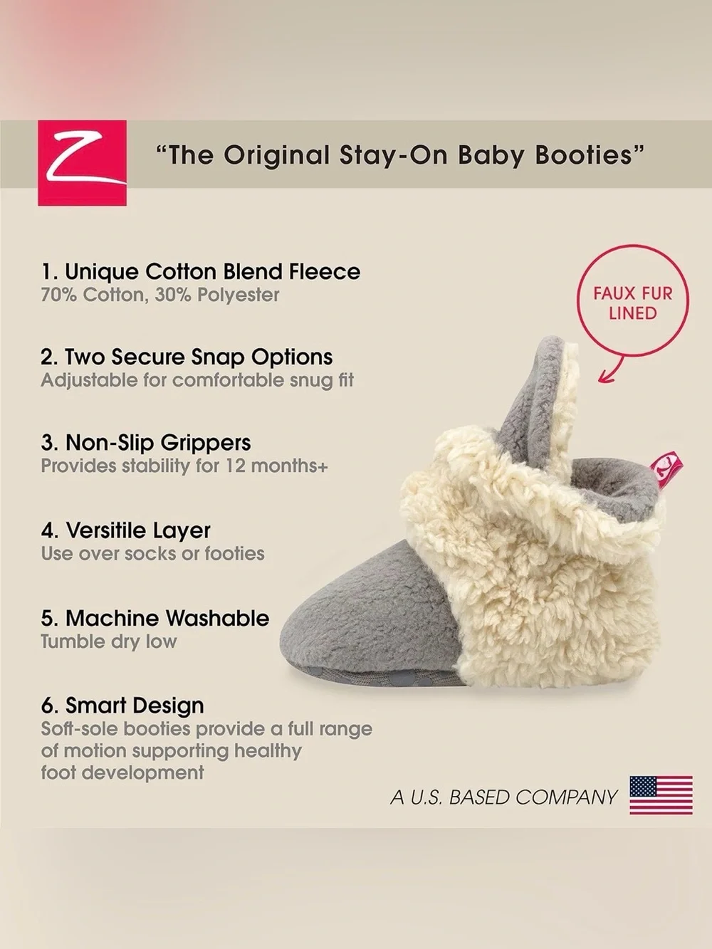 Zutano Baby Cozy Plush Slippers - Gray with Cream Sherpa - 6 months